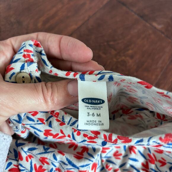 Old Navy Girls 3-6 Month Red Blue Floral Linen Dress Summer Sleeveless - Picture 8 of 10